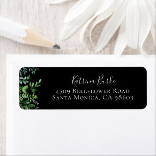 Botanische Greenery Black Return-adres Etiket