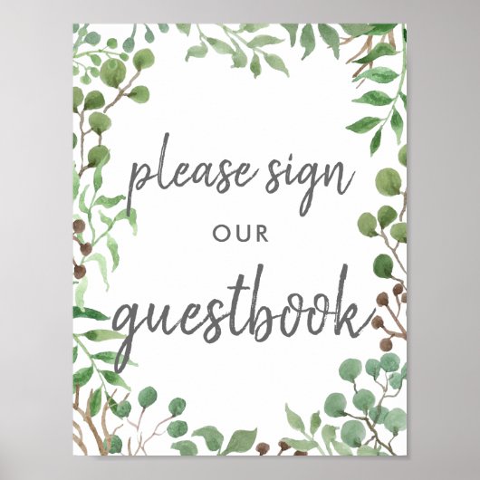 Botanische Greenery | Bodembord voor Guestbook Poster (Voorkant)