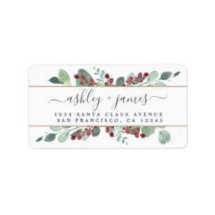 Botanische Greenery CranBerries kerstgoud Etiket