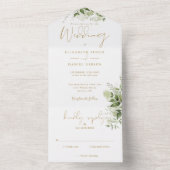 Botanische Greenery Elegant Gold Monogram Weddensc All In One Uitnodiging (Binnen)