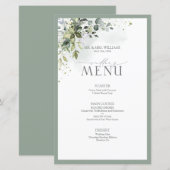 Botanische Greenery Floral Waterverf Wedding Menu (Voorkant / Achterkant)