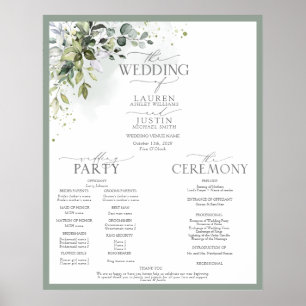 Botanische Greenery Floral Wedding Programme Poster