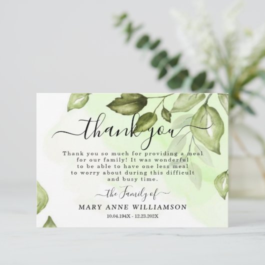Botanische Greenery Funeral Food Hartelijk dank Bedankkaart (Staand voorkant)