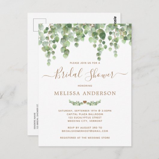 Botanische Greenery Gold Bridal Shower Briefkaart (Voorkant / Achterkant)