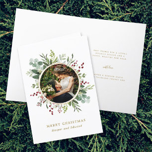 Botanische Greenery Gold Merry-kerstfoto Feestdagen Kaart