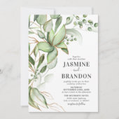 Botanische Greenery Gold Wedding Kaart (Voorkant)