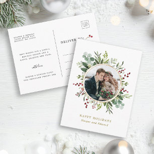 Botanische Greenery-kerstfeestdag met gouden foto Briefkaart