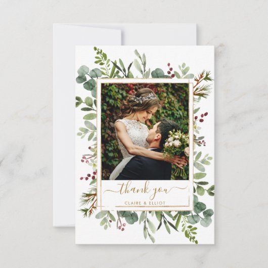 Botanische Greenery-kerstfeestfoto Foto Bedankkaart (Voorkant)