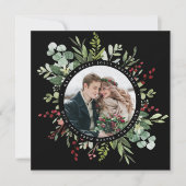 Botanische Greenery kerstfoto Square Black Feestdagenkaart (Voorkant)