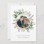 Botanische Greenery-kerstgoudfoto Feestdagenkaart (Voorkant)