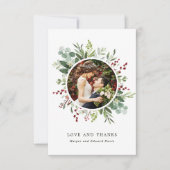 Botanische Greenery kerstgroene bruiloft Foto Bedankkaart (Voorkant)