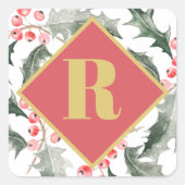 Botanische Greenery Monogram Kerstmis Vierkante Sticker (Voorkant)