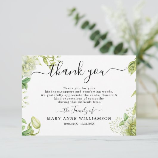 Botanische Greenery Script Funeral Hartelijk dank Bedankkaart (Staand voorkant)