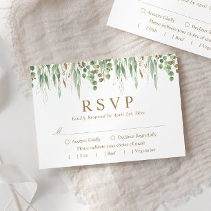 Botanische Greenery Waterverf Gold Wedding RSVP Kaartje