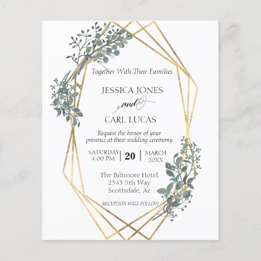 Botanische Greenery Wedding Gold Lijst Budget (Voorkant)