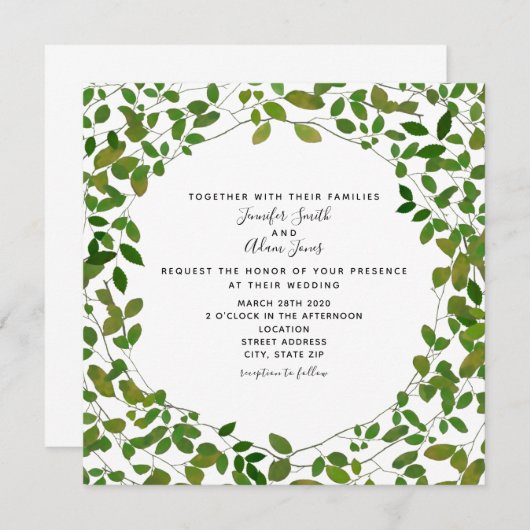 Botanische Greenery Wedding Invitation Kaart (Voorkant / Achterkant)