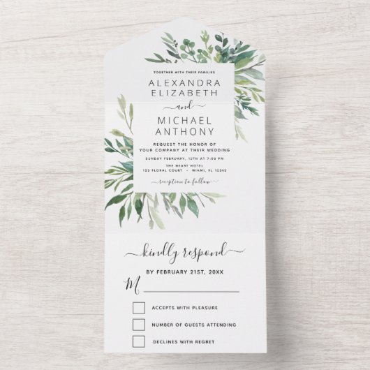 Botanische Greenery Wedding Spring All In One Uitnodiging (Binnen)