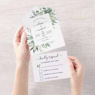 Botanische Greenery Wedding Spring Summer RSVP All In One Uitnodiging