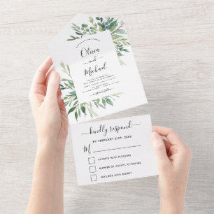 Botanische Greenery Wedding Spring Summer RSVP All In One Uitnodiging