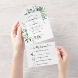 Botanische Greenery Wedding Spring Summer RSVP All In One Uitnodiging