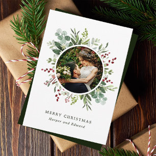 Botanische Greenery Wreath Merry-kerstfoto Feestdagenkaart