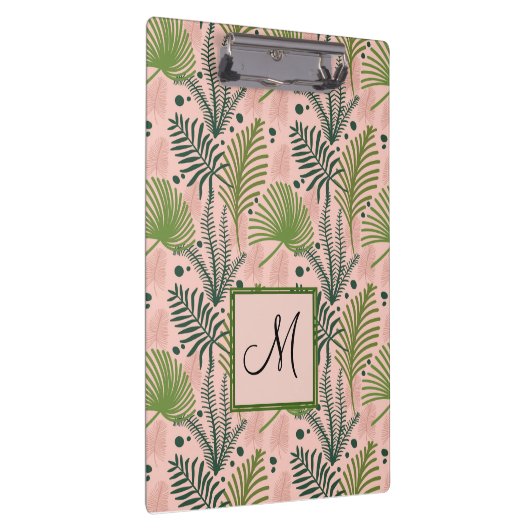 Botanische groen bladeren monogram roze koraal klembord (Rechts)