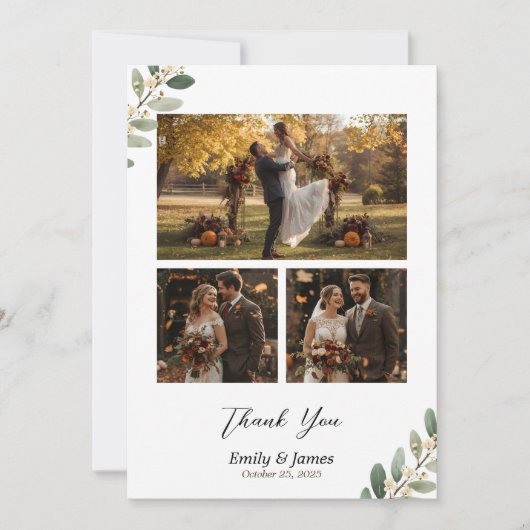 Botanische groen bruiloft dank u kaart (Voorkant)