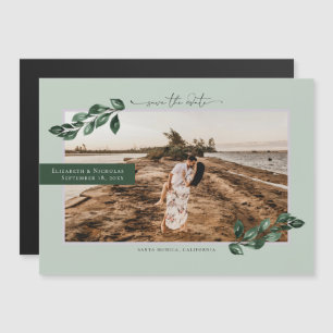 Botanische Groen   Foto Huwelijk Save the Date Magnetische Uitnodiging