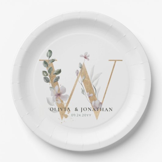 Botanische groen gouden bruiloft papier Bord (Voorkant)