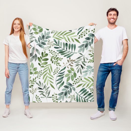 Botanische groen laat Waterverf over  Fleece Deken (In situ)