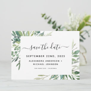 Botanische groen loof Waterverf bruiloft opslaan Save The Date