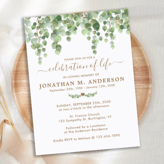 Botanische groene begrafenisviering van het leven uitnodiging briefkaart