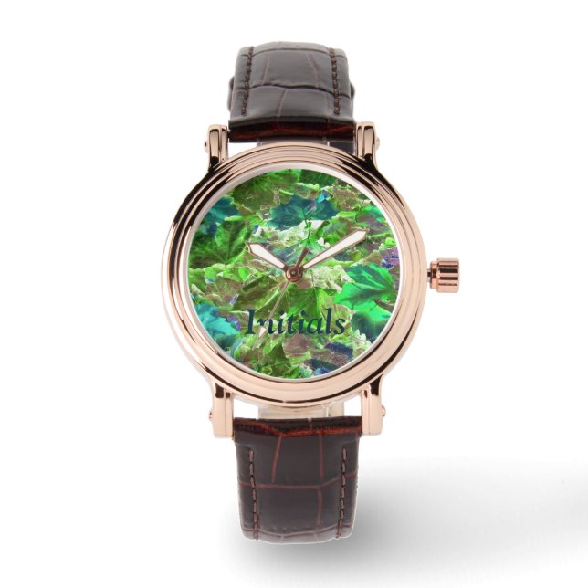 Botanische groene bladeren Natuur geparafeerd Horloge (Voorkant)