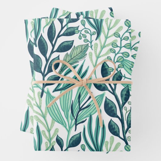 Botanische groene bladeren planten modern inpakpapier vel (In situ)