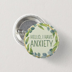 Botanische groene bladeren tekst angst ronde button 3,2 cm