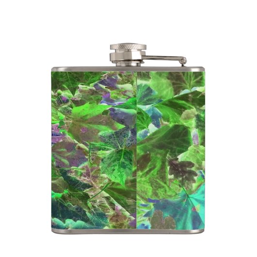 Botanische groene bladeren Vloeiing Heupfles (Achterkant)