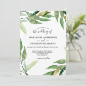 Botanische groene bladeren Waterverf bruiloft Kaart (Staand voorkant)