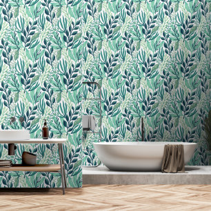 Botanische groene blauwe bladeren behang