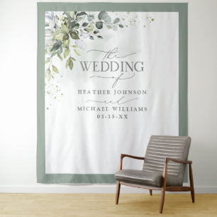 Botanische Groene Bloemige Aquarel Trouwfoto Wandkleed