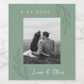 Botanische Groene Bruiloft Foto Wijn Label Wijn Etiket (Enkel label)