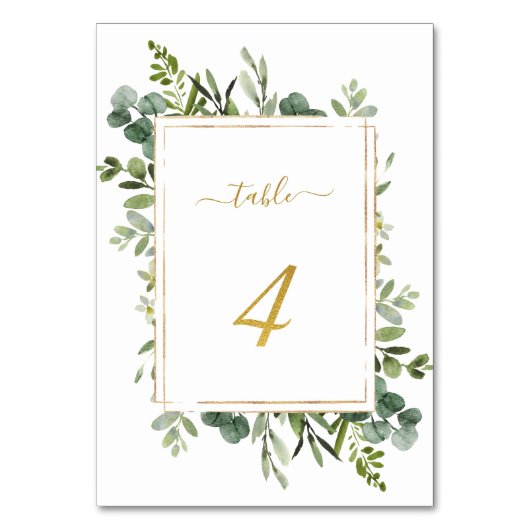 Botanische groene bruiloft Gold Glitter Number 4, Kaart (Achterkant)