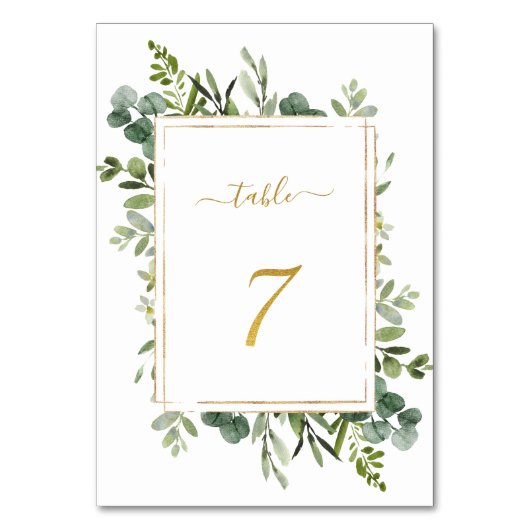 Botanische groene bruiloft Gold Glitter Number 7, Kaart (Achterkant)
