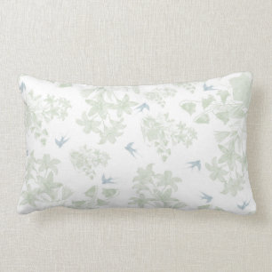 Botanische groene elegant floraal grijze vogels kussen