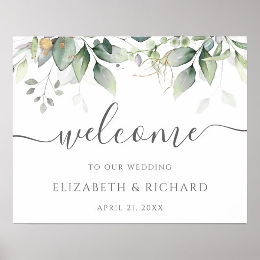 Botanische groene Eucalyptus Weddenschap Welkomstt Poster (Voorkant)