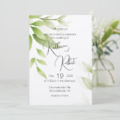 Botanische groene flat bruiloft uitnodiging (Staand voorkant)