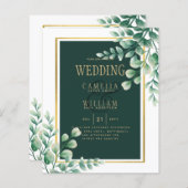 Botanische Groene Gouden Trouw Uitnodiging Smaragd (Voorkant / Achterkant)