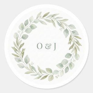 Botanische groene huwelijksenvelopzegels ronde sticker