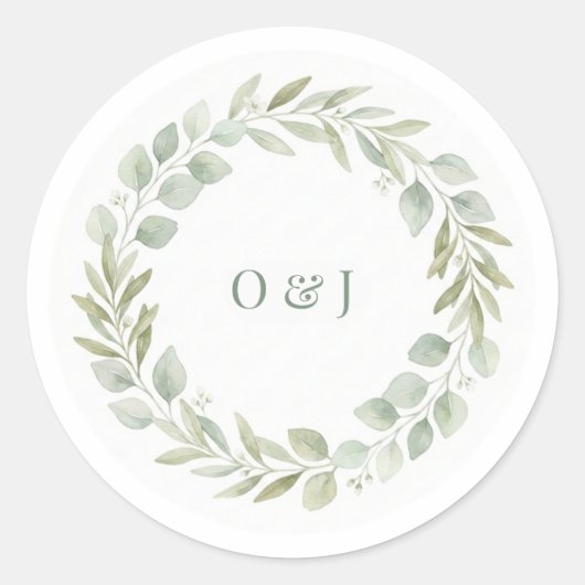Botanische groene huwelijksenvelopzegels ronde sticker (Voorkant)
