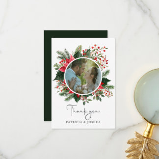 Botanische groene kerst huwelijksfoto bedankkaart