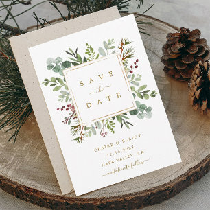 Botanische Groene Kerst Mis Huwelijk Goud Save The Date